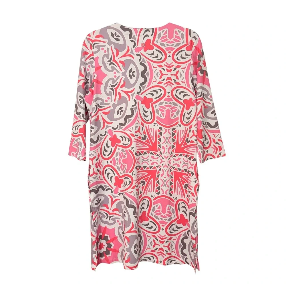Light Bare Performance Dress Womens Medium Pink Geometric UPF 50+ Pockets LH1006